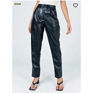 Princess Polly Women's High Waisted Black Faux Leather Straight Leg Pants Size 8